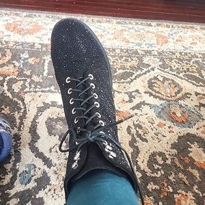 Size 8.5 Black Jeweled Boots with Side Zipper